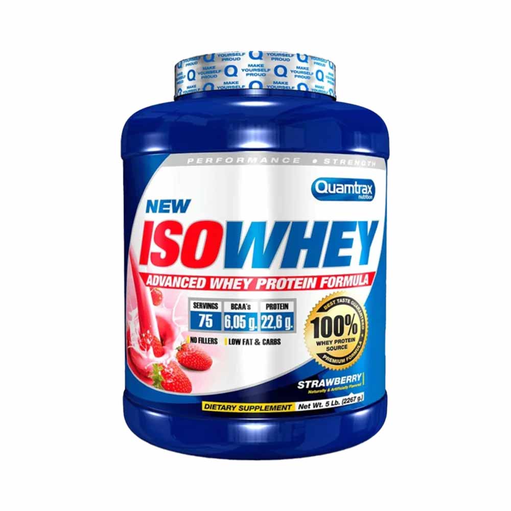 Quamtrax Nutrition Iso Whey - Isolaat Eiwit Poeder - 2,27 kg (75 servings) - Strawberry - Aardbei - Eiwit Shakes - Met smaak - Whey - 2270 Gram