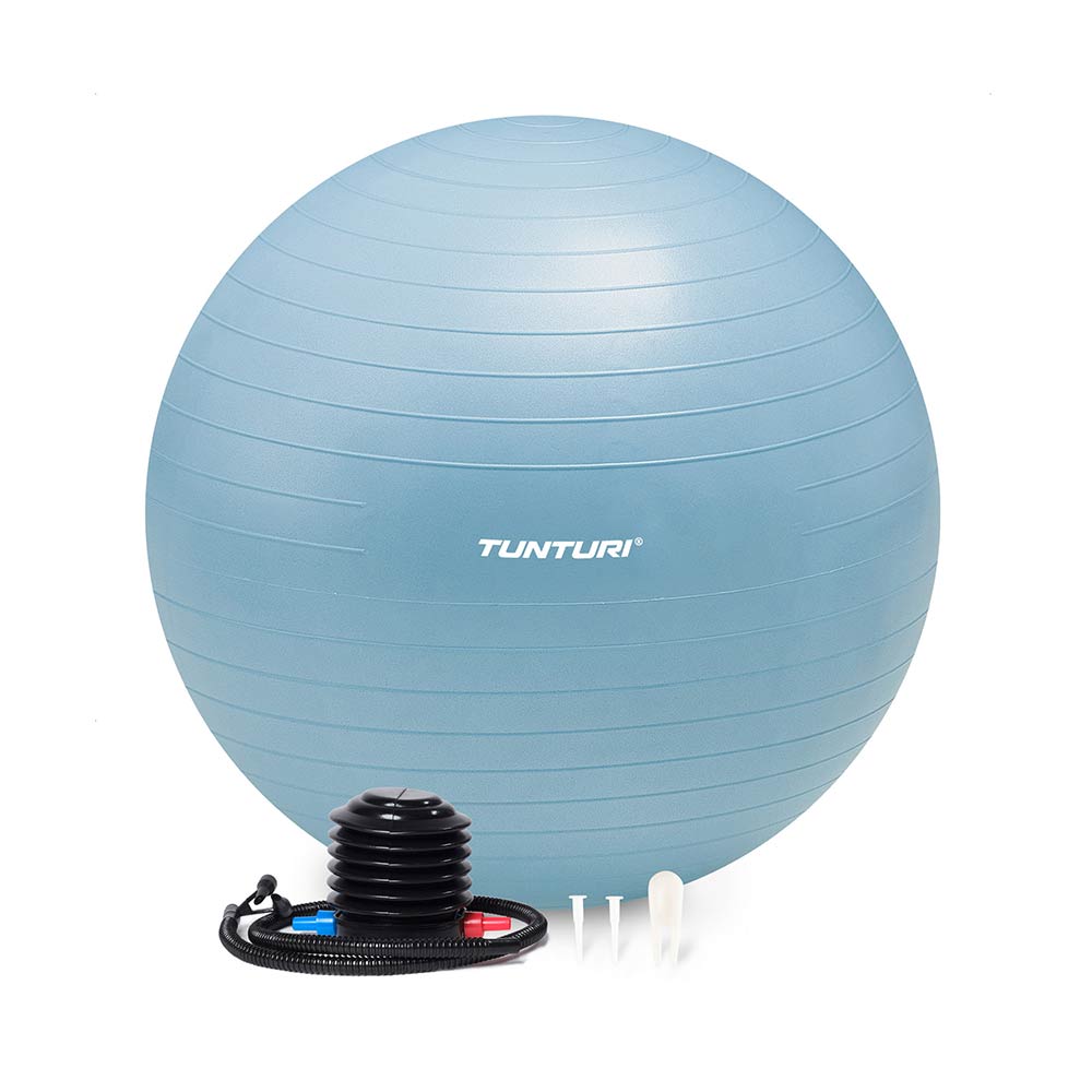 Tunturi Anti Burst Fitness bal met Pomp - Yoga bal 65 cm - Pilates bal - Zwangerschapsbal – 220 kg gebruikersgewicht - Incl Trainingsapp – Lichtblauw