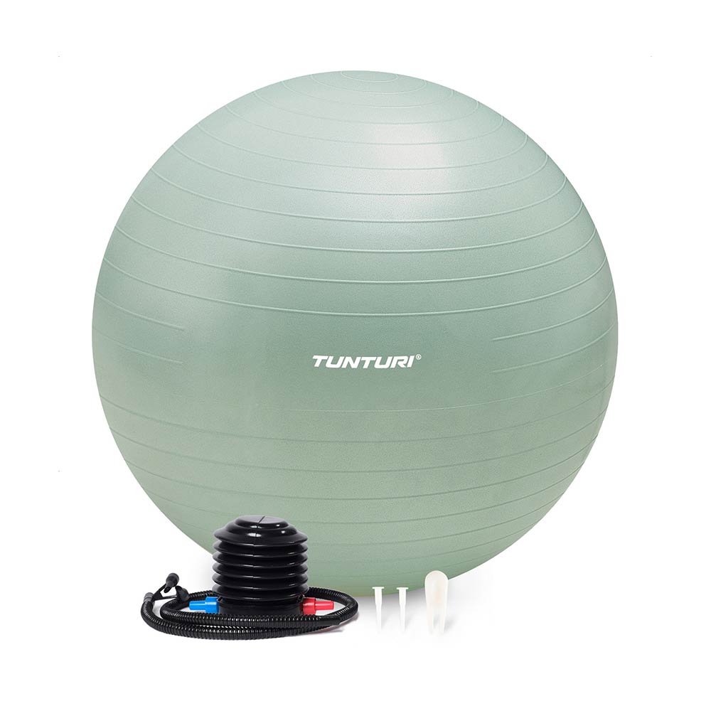 Tunturi Anti Burst Fitness bal met Pomp - Yoga bal 65 cm - Pilates bal - Zwangerschapsbal – 220 kg gebruikersgewicht - Incl Trainingsapp – Munt