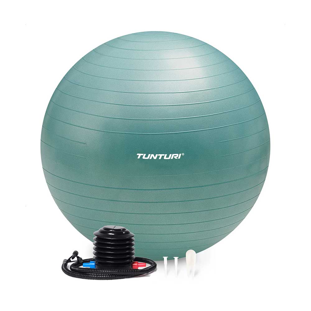 Tunturi Anti Burst Fitness bal met Pomp - Yoga bal 75 cm - Pilates bal - Zwangerschapsbal – 220 kg gebruikersgewicht - Incl Trainingsapp – Petrol