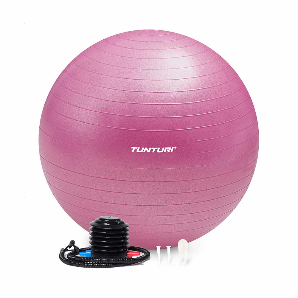 Tunturi Anti Burst Fitness bal met Pomp - Yoga bal 65 cm - Pilates bal - Zwangerschapsbal – 220 kg gebruikersgewicht - Incl Trainingsapp – Paars