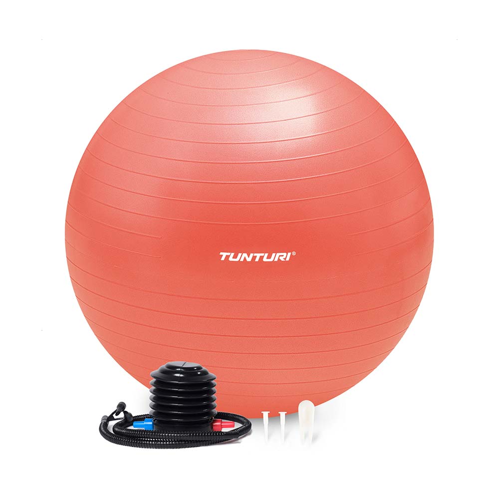 Tunturi Anti Burst Fitness bal met Pomp - Yoga bal 75 cm - Pilates bal - Zwangerschapsbal – 220 kg gebruikersgewicht - Incl Trainingsapp – Rose Goud