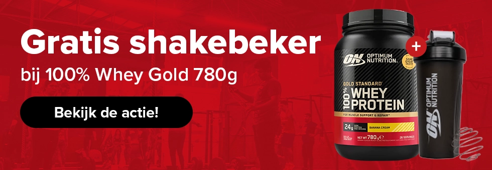 100 whey en shakebeker aanbieding